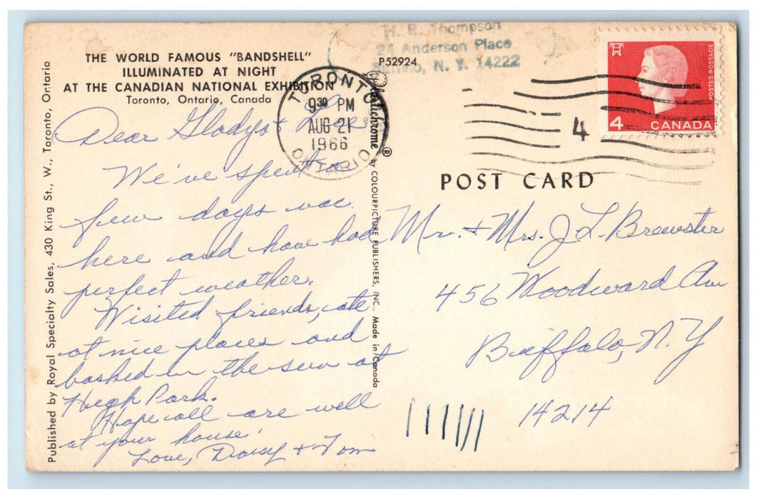 1966 Bandshell Illuminated at Night at Canadian Exhibit Toronto Canada Postcard