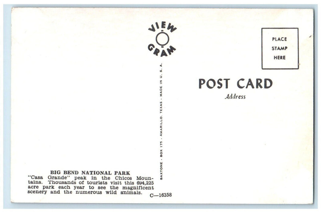 c1950's Big Bend National Park Casa Grande Peak Chicos Mountain Texas Postcard