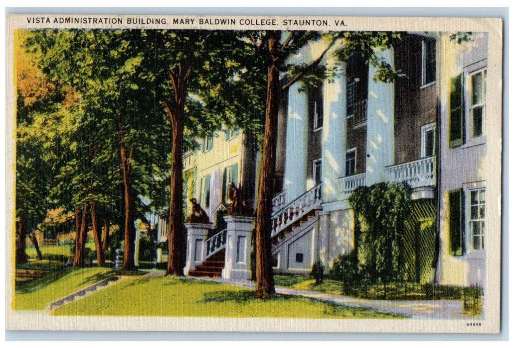 1951 Vista Administration Building Mary Baldwin College VA Hamburg NJ Postcard