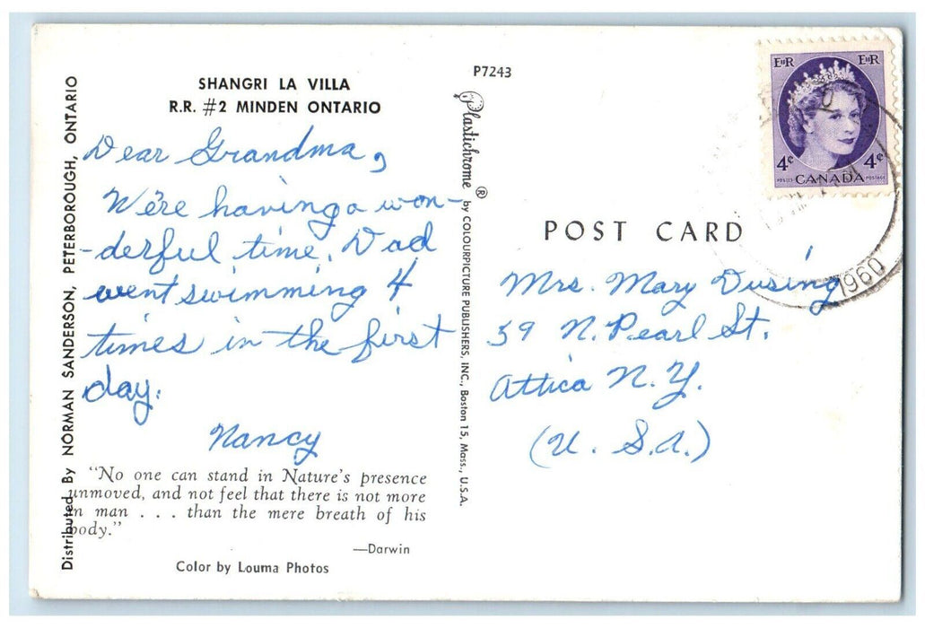 1960 Beautilful View Of Shangri La Villa Minden Ontario Canada Vintage Postcard