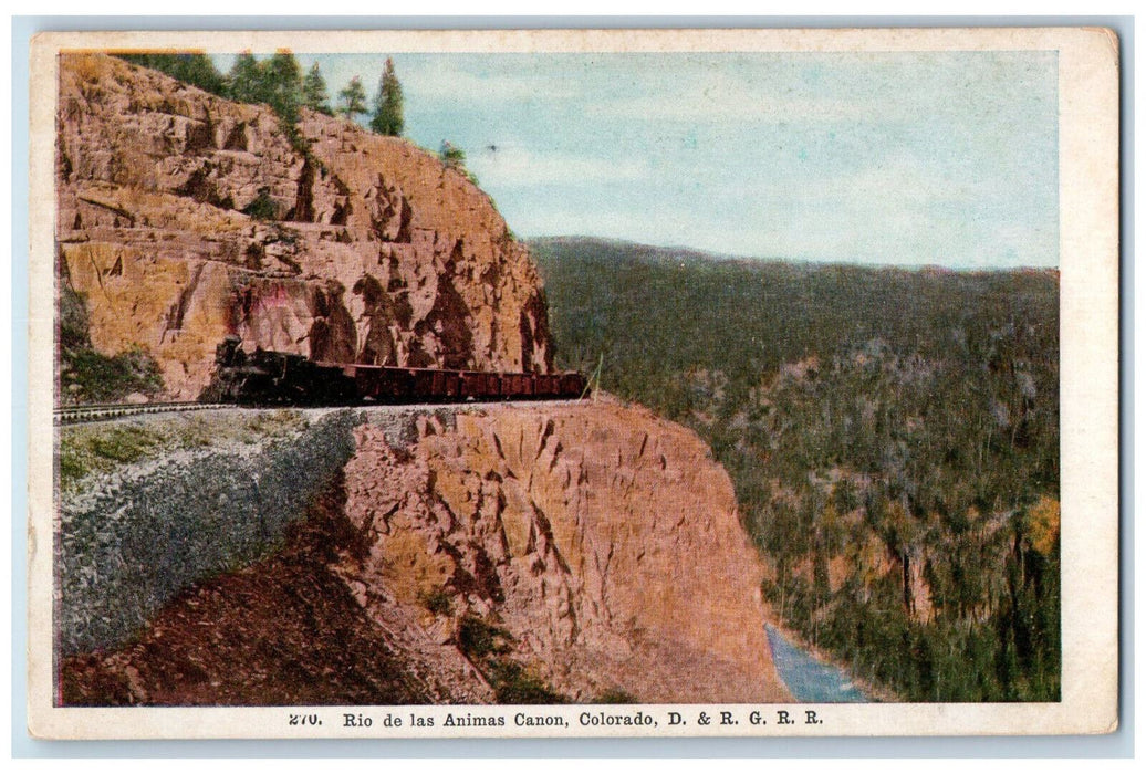 c1920's Rio De Las Animas Canon Colorado D. & R.G. Railroad Postcard