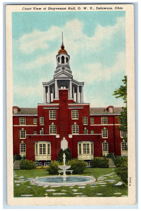 c1930's Court View of Stuyvesant Hall O.W.U. Delaware Ohio OH Postcard