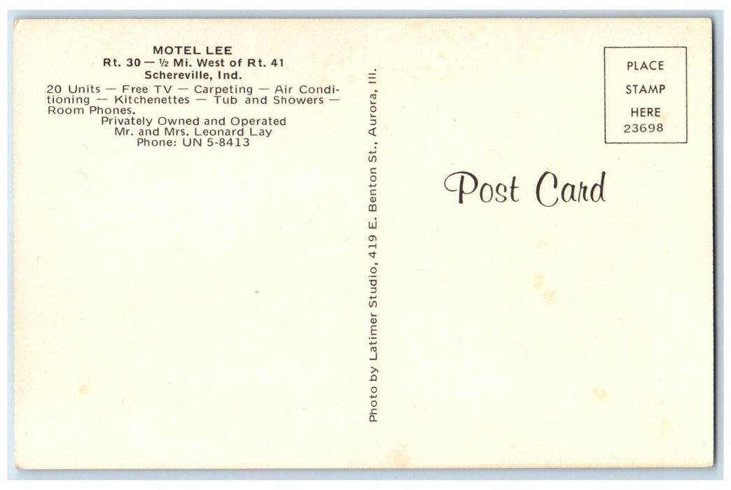 Motel Lee Street View Schereville Indiana IN Unposted Vintage Postcard