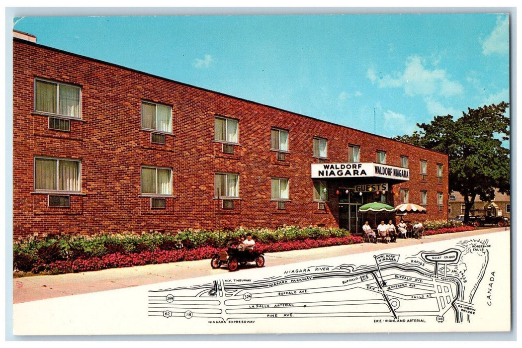 c1960's Map View, Waldorf Niagara Motor Lodge, Niagara Falls NY Postcard