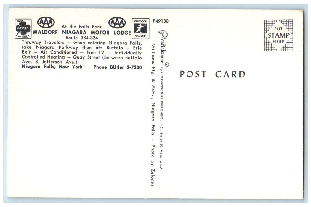 c1960's Map View, Waldorf Niagara Motor Lodge, Niagara Falls NY Postcard
