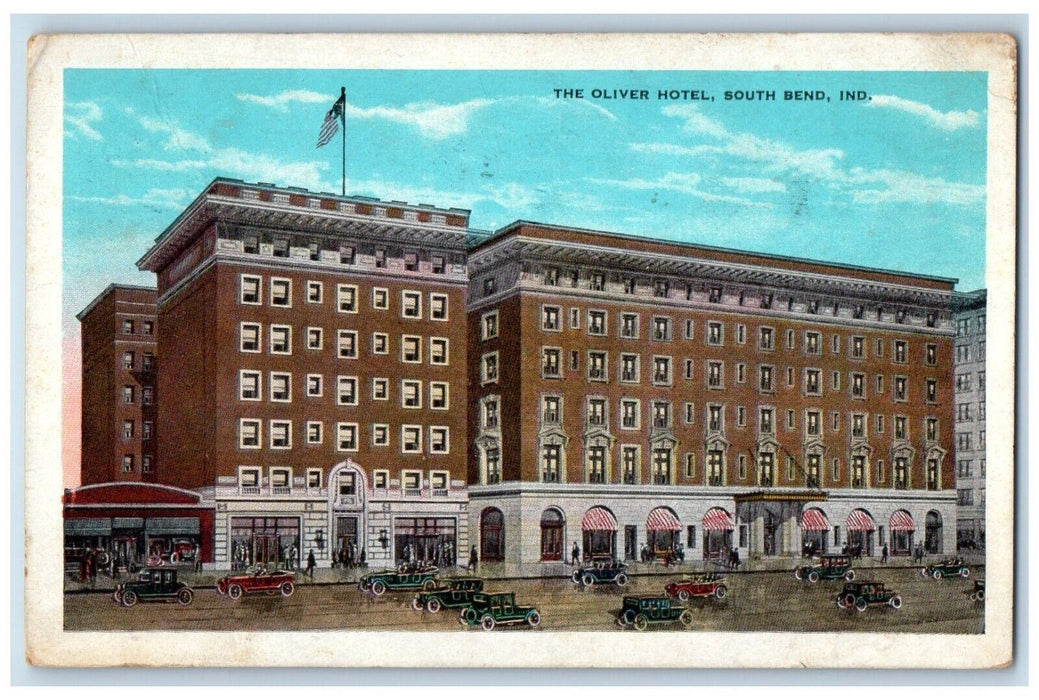 1928 The Oliver Hotel Building Cars South Bend Indiana IN Vintage Postcard