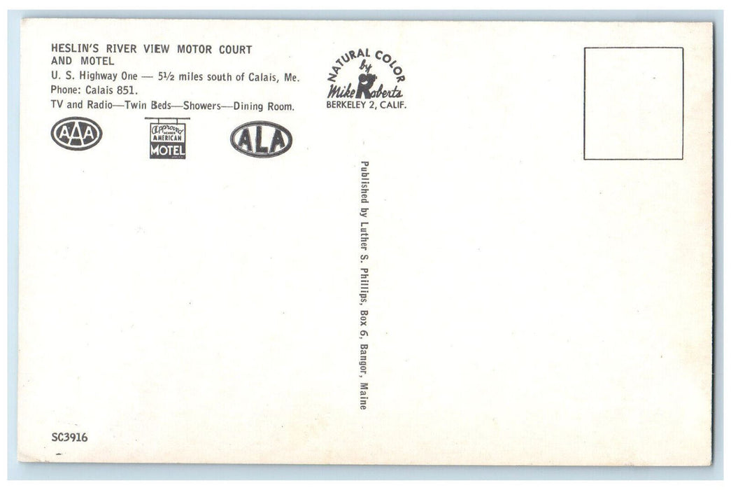 c1950's Heslin's River View Motor Court and Motel, Calais Maine ME Postcard