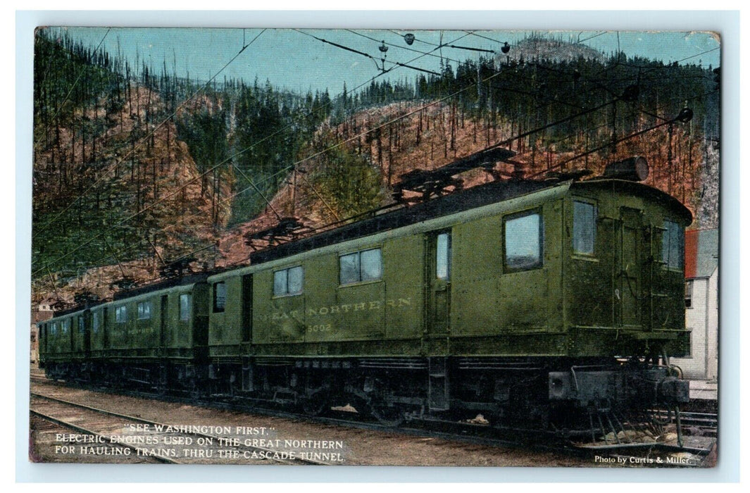 Electric Engines on Great Northern Cascade Tunnel Lyman Washington WA Postcard