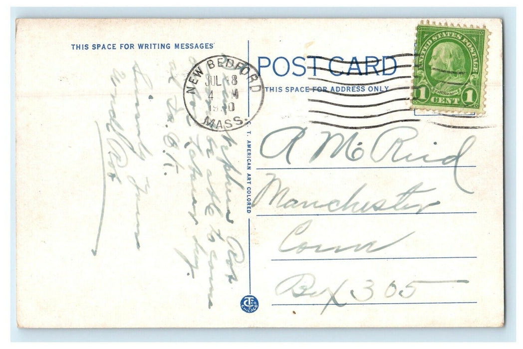 1930 A Dead Whale Or A Stove Boat Whaleman Statue New Bedford MA Postcard
