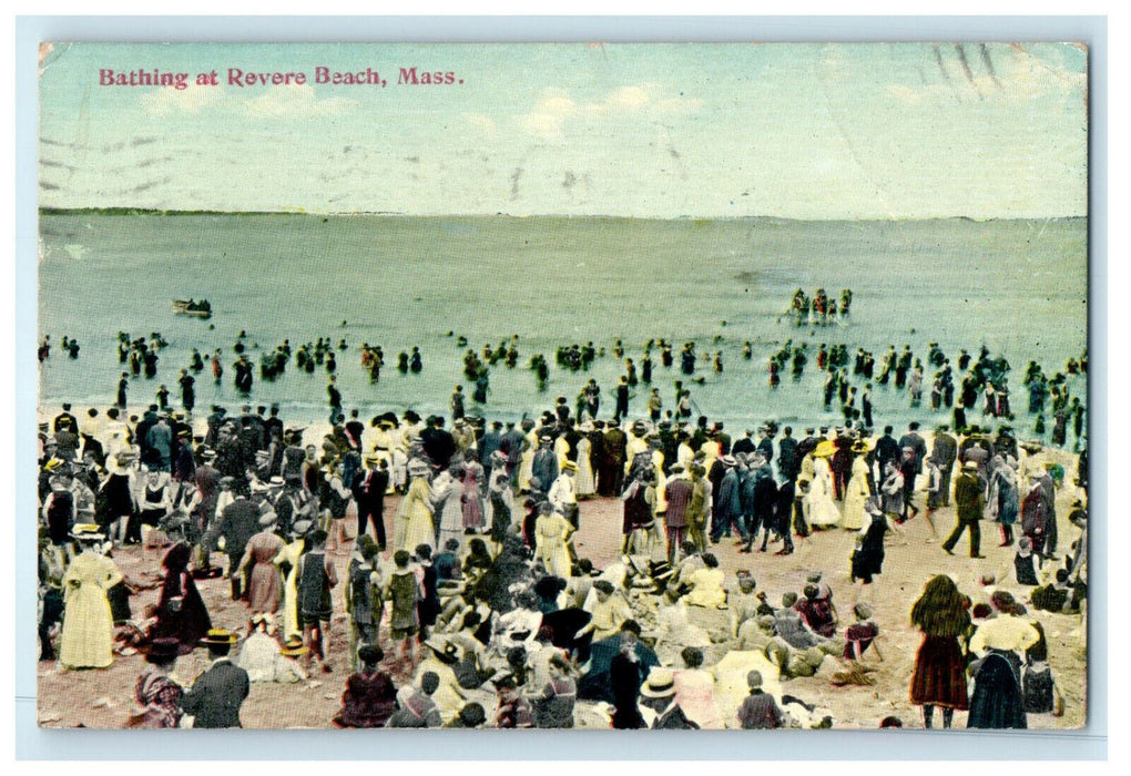 1913 Bathing at Revere Beach, Massachusetts MA Antique Posted Postcard