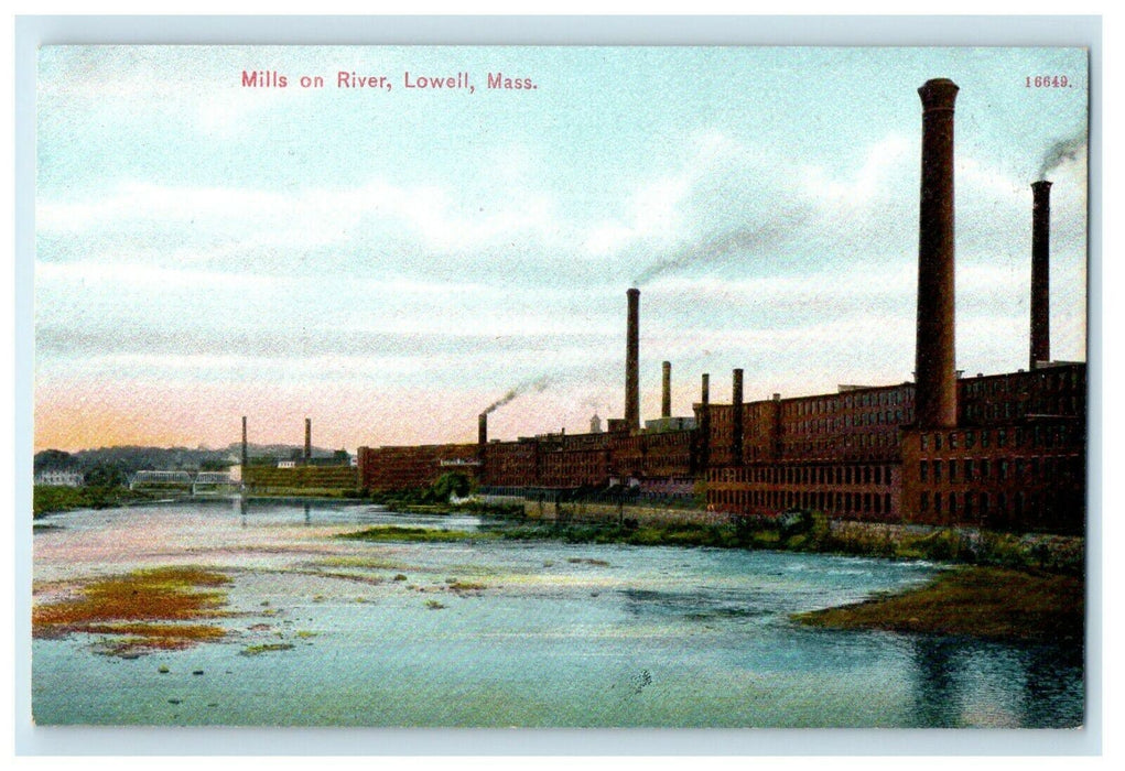 c1910 View Of Mills On River Lowell Massachusetts MA Undivided Back Postcard