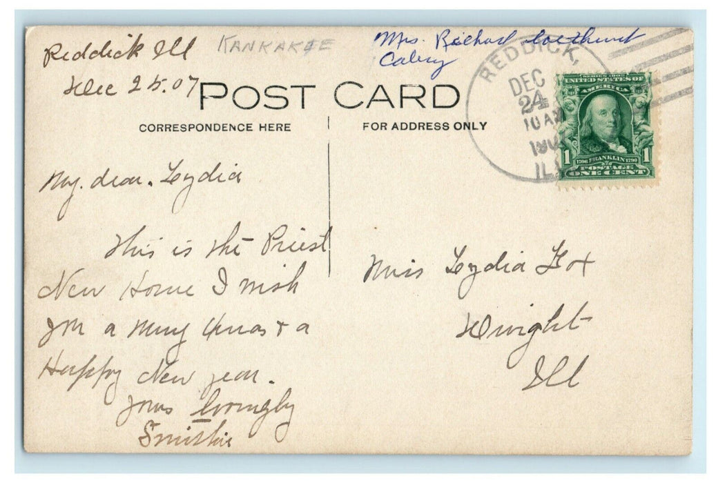 1907 Reddick Illinois IL Priest Victorian House RPPC Photo Postcard