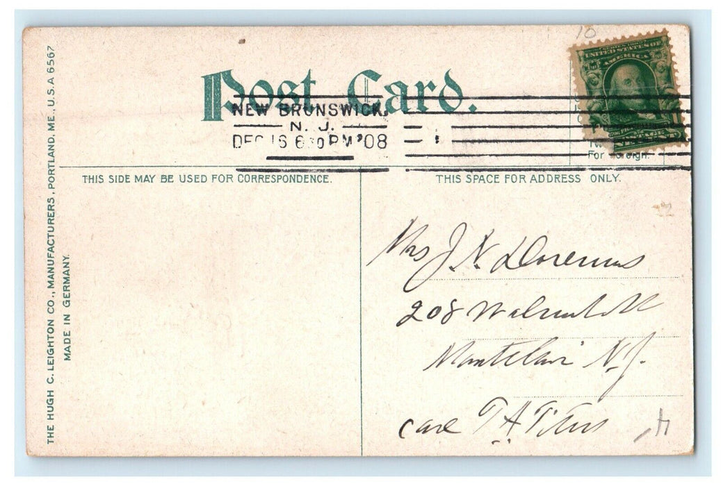 1908 View Of The First Reformed Church New Brunswick New Jersey NJ Postcard