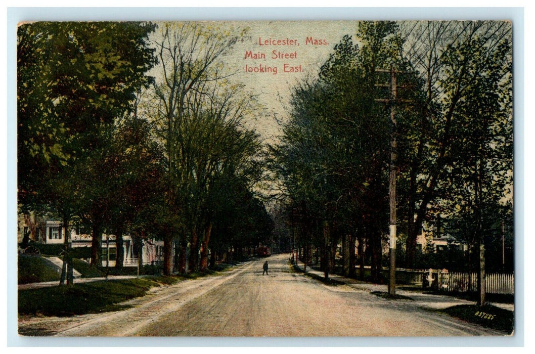 c1908 Main Street Looking East, Leicester Massachusetts MA Postcard