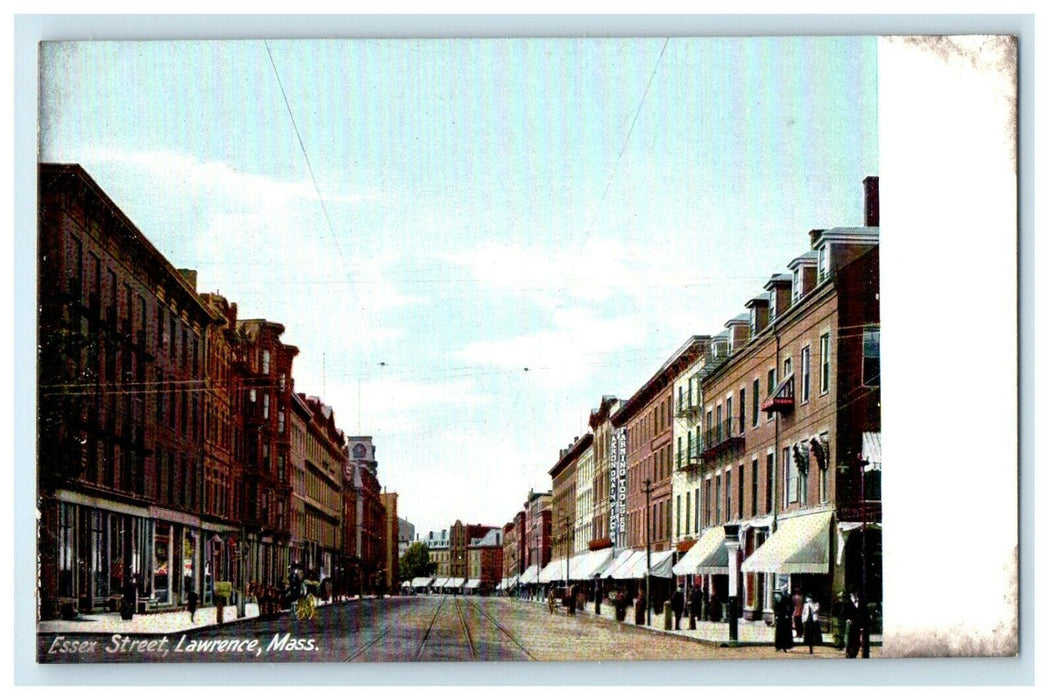 c1907 Crowded Essex Street, Lawrence Massachusetts MA Antique Postcard