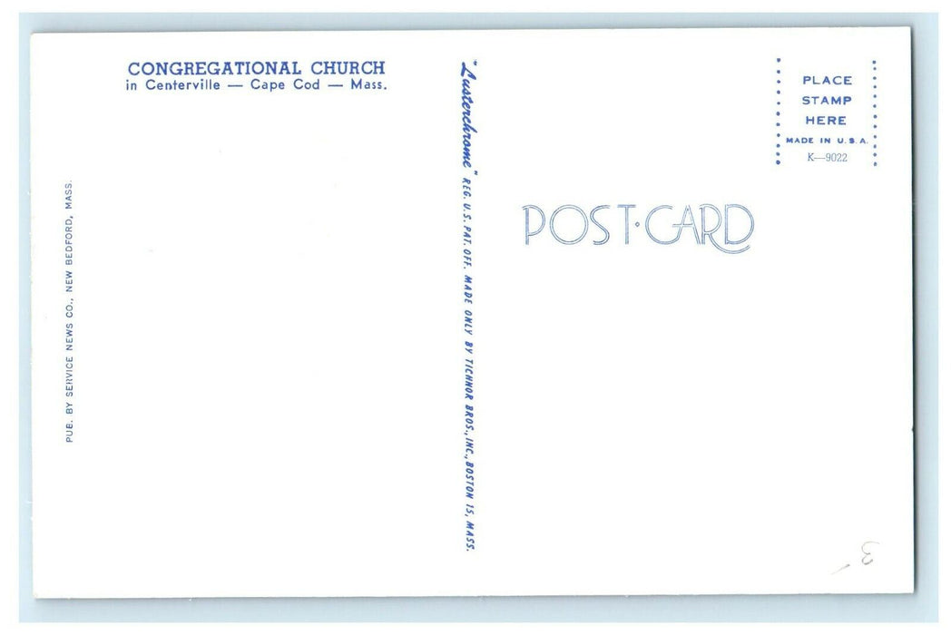 c1950 Congregational Church, Centerville Massachusetts MA Postcard