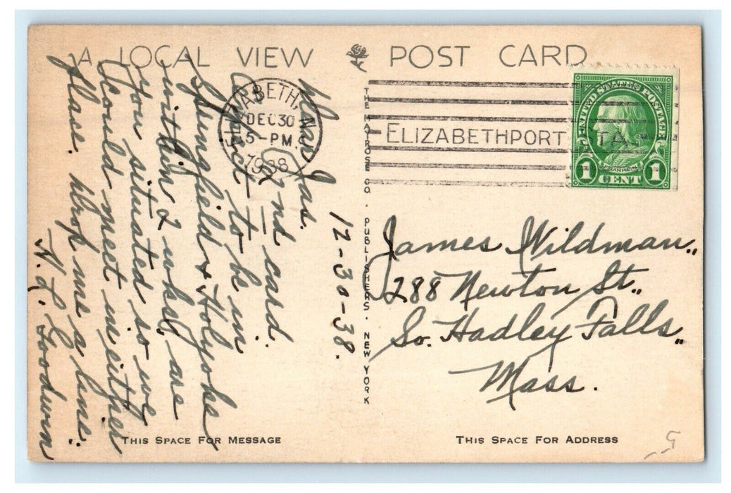 1938 View Of Saint Patrick's Church Elizabeth New Jersey NJ Vintage Postcard