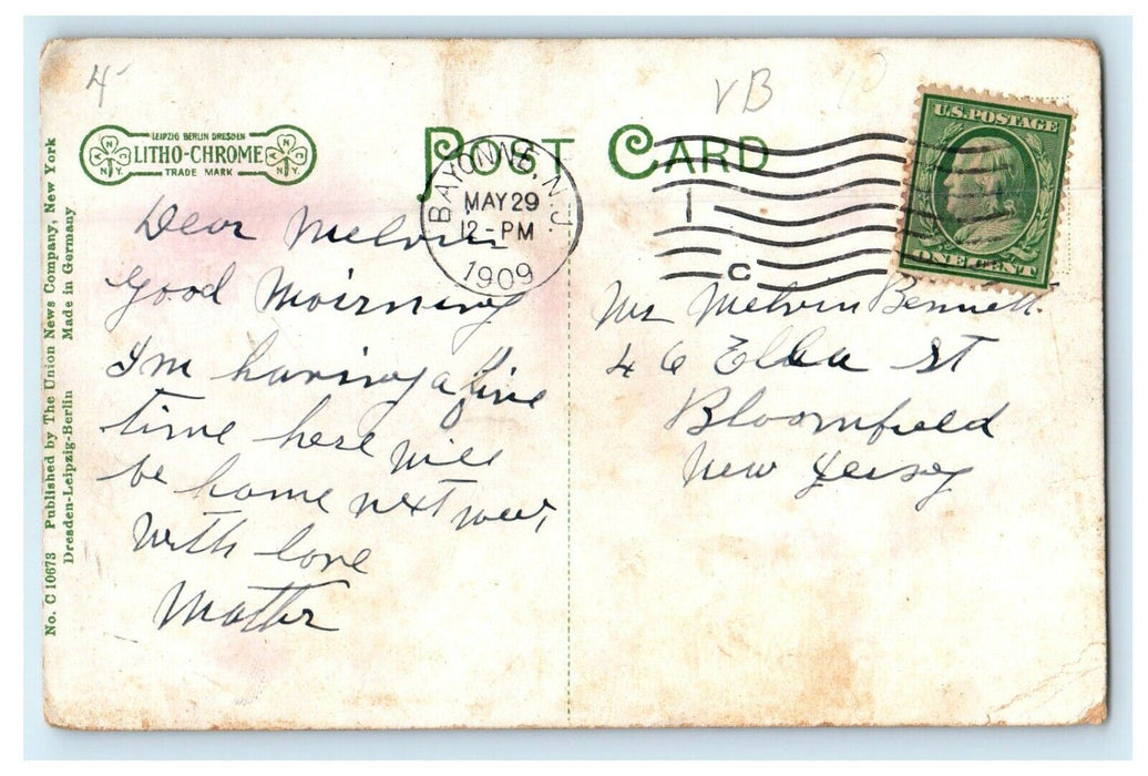 1909 5th Street Reformed Church Street View Bayonne New Jersey NJ Postcard