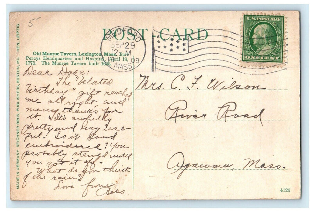 1909 Old Monroe Tavern Lexington Massachusetts MA Antique Postcard