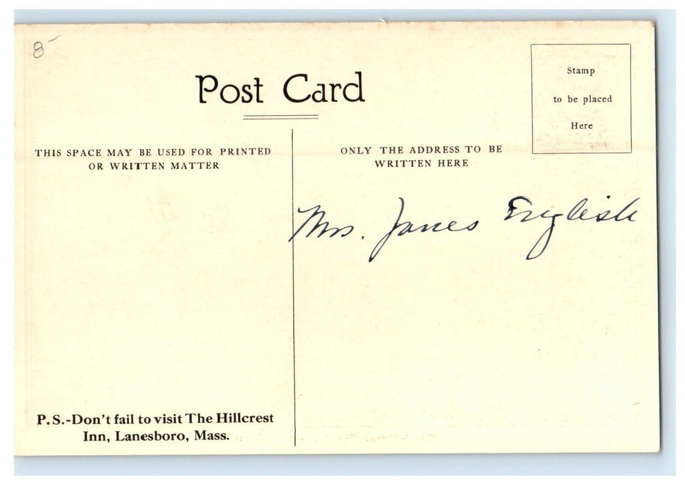 c1922 The Hillcrest Inn, Lanesboro Massachusetts MA Antique Postcard