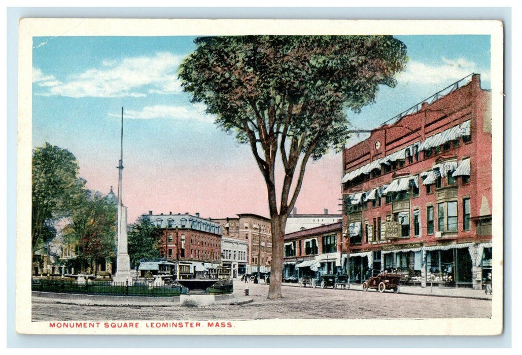 c1910 View Of Monument Square Leominster Massachusetts MA Antique Postcard