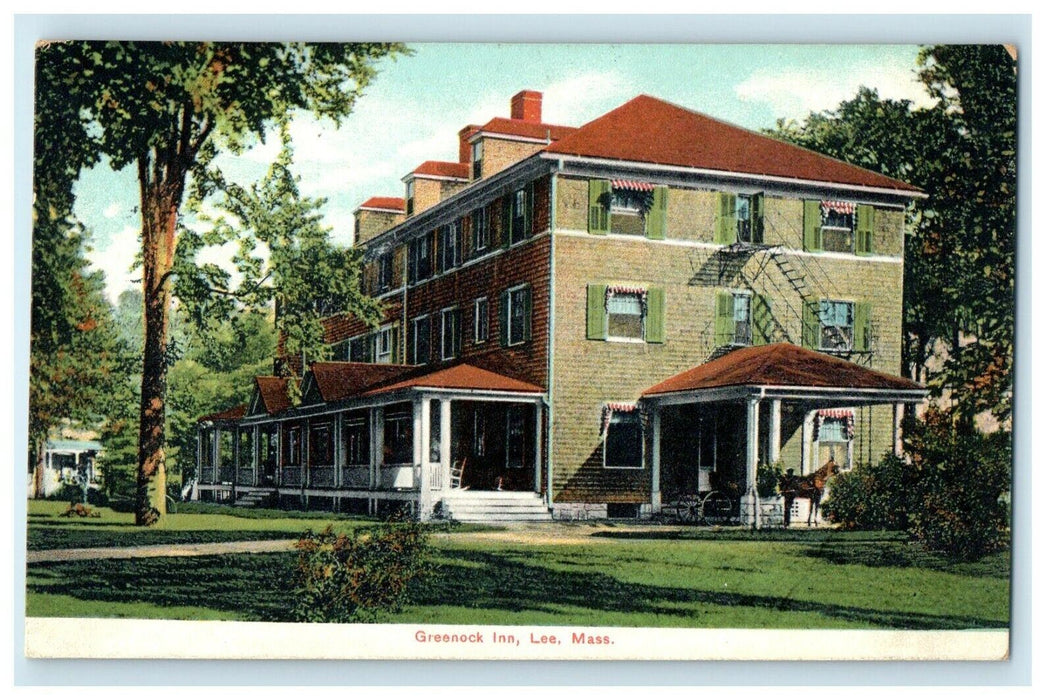 1909 The Greenock Inn Horse Carriage Front Lee Massachusetts MA Antique Postcard