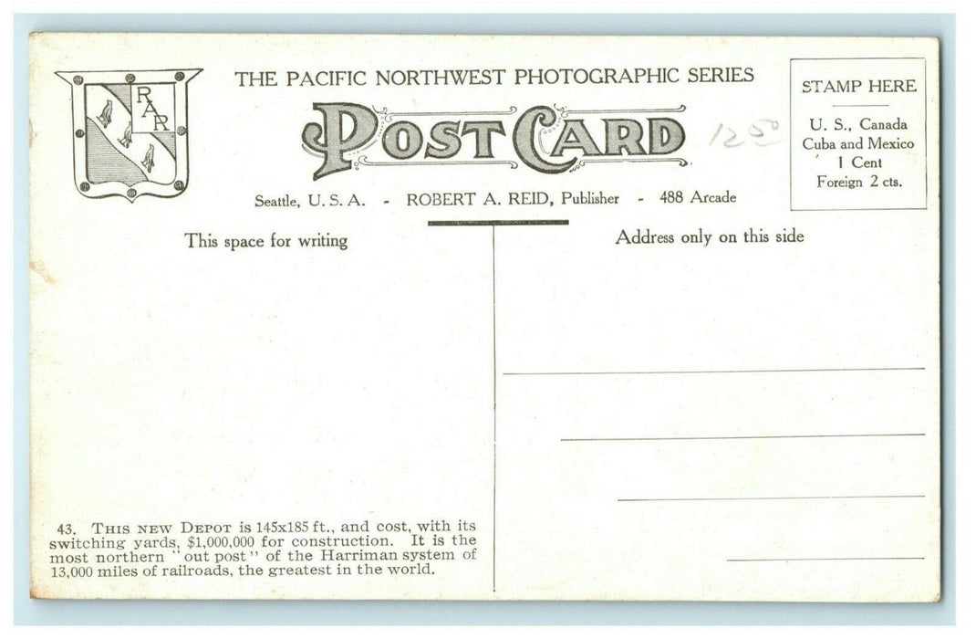 c1910 New Oregon Washington Railroad Station Pacific Northwest Postcard