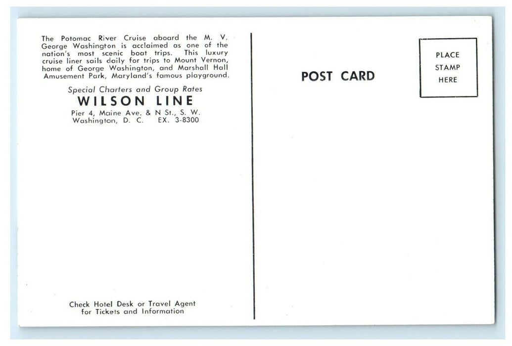 1960's Marshall Hall Amusement Park Wilson Line Cruise Ship Multiview Postcard