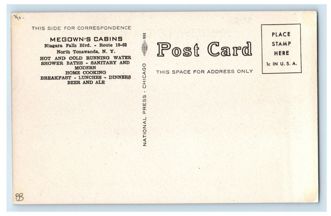 c1930's Megown's Cabins Restaurant Travel Motel Tonawanda New York NY Postcard