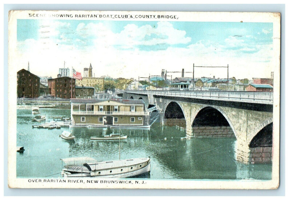 1921 Raritan Boat Club And County Bridge New Brunswick New Jersey NJ Postcard