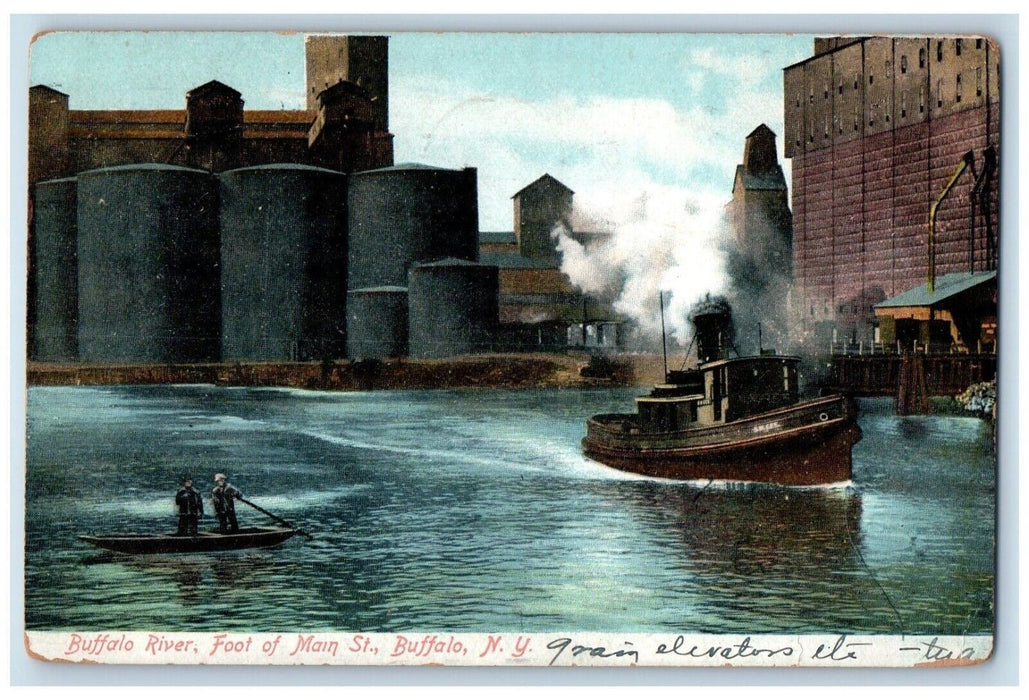 1909 Buffalo River Foot Of Main Street Boat Buffalo New York NY Antique Postcard