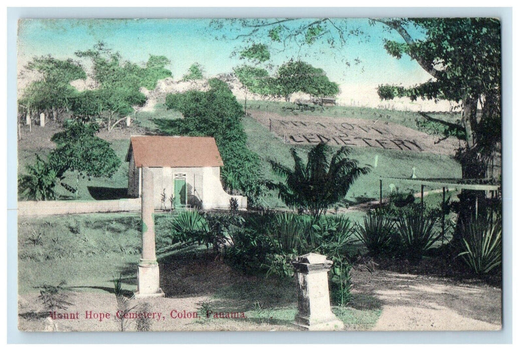 c1910 Panama Stamp Overprint Cristobal Mount Hope Cemetery Colon Postcard