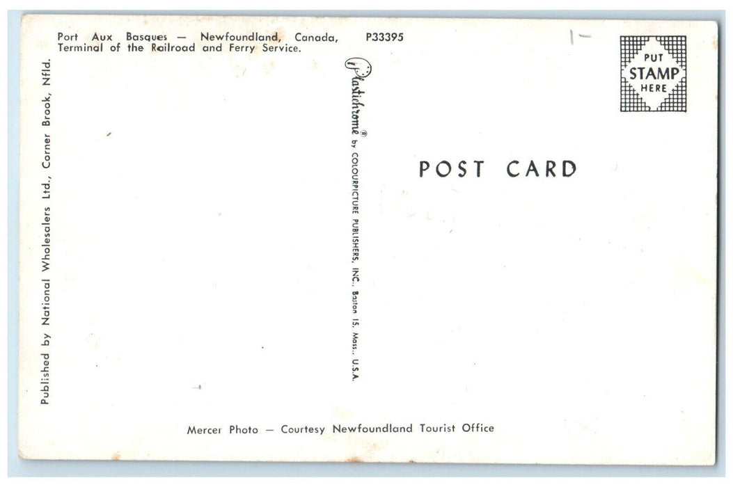 c1950's Port Aux Newfoundland Canada, Terminal Railroad & Ferry Service Postcard