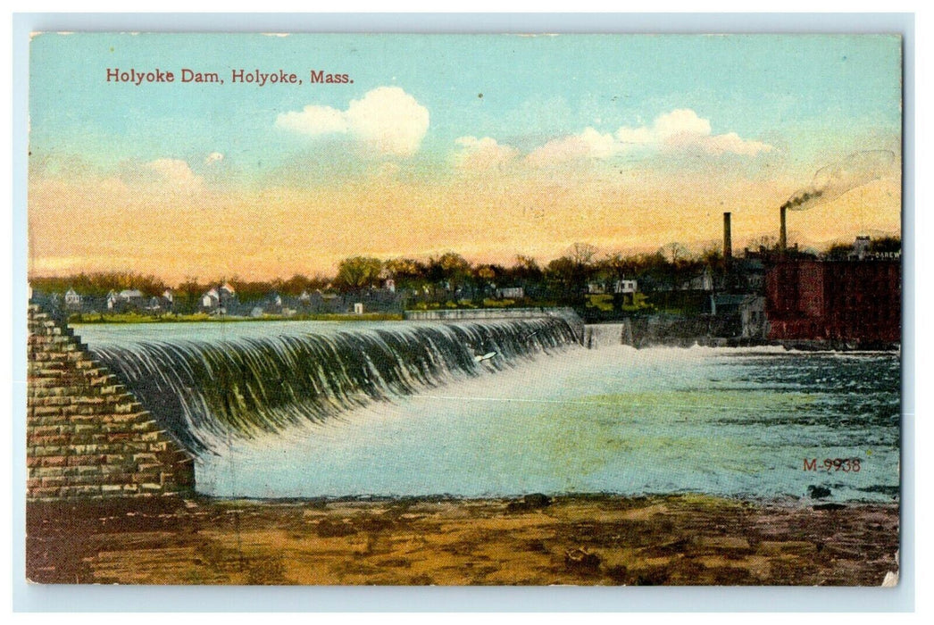 c1915 Water Flowing in Holyoke Dam, Holyoke, Massachusetts MA Antique Postcard