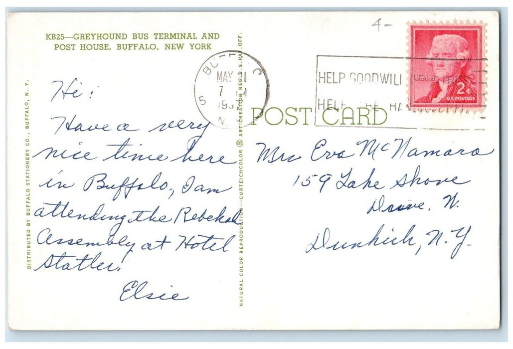 1957 Greyhound Bus Terminal Cars And Post House Buffalo New York NY Postcard