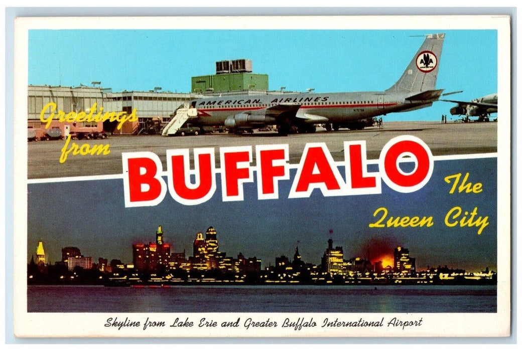 Greetings From Buffalo NY, Lake Erie And Buffalo International Airport Postcard