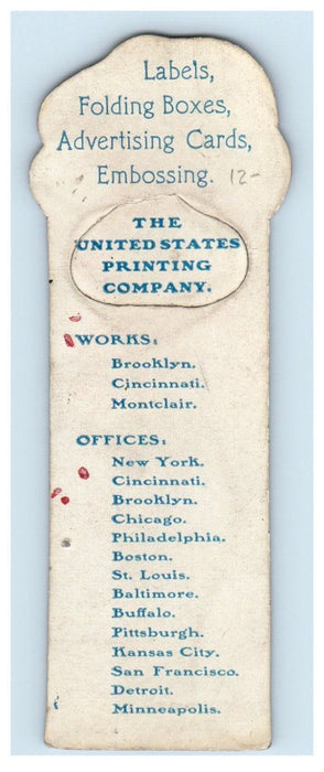 1901 Pan American Expo US Printing Co Advertising Bookmark Trade Card Buffalo NY