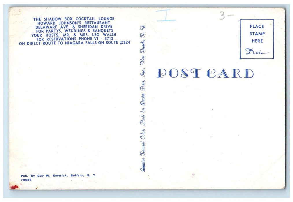 c1960's Howard Johnson's Restaurant The Shadow Box Cocktail Lounge NY Postcard