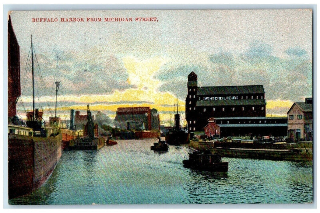1908 Buffalo Harbor From Michigan Street Boats Buffalo New York NY Postcard