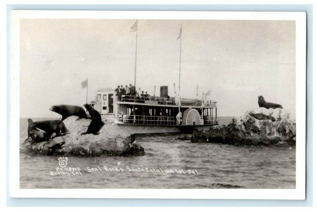 1915 Seal Rocks Santa Catalina Island Ship California CA RPPC Photo Postcard