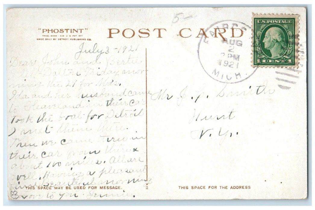1921 Harbor Entrance And Light Buffalo NY, Steamer Ship Phostint Postcard