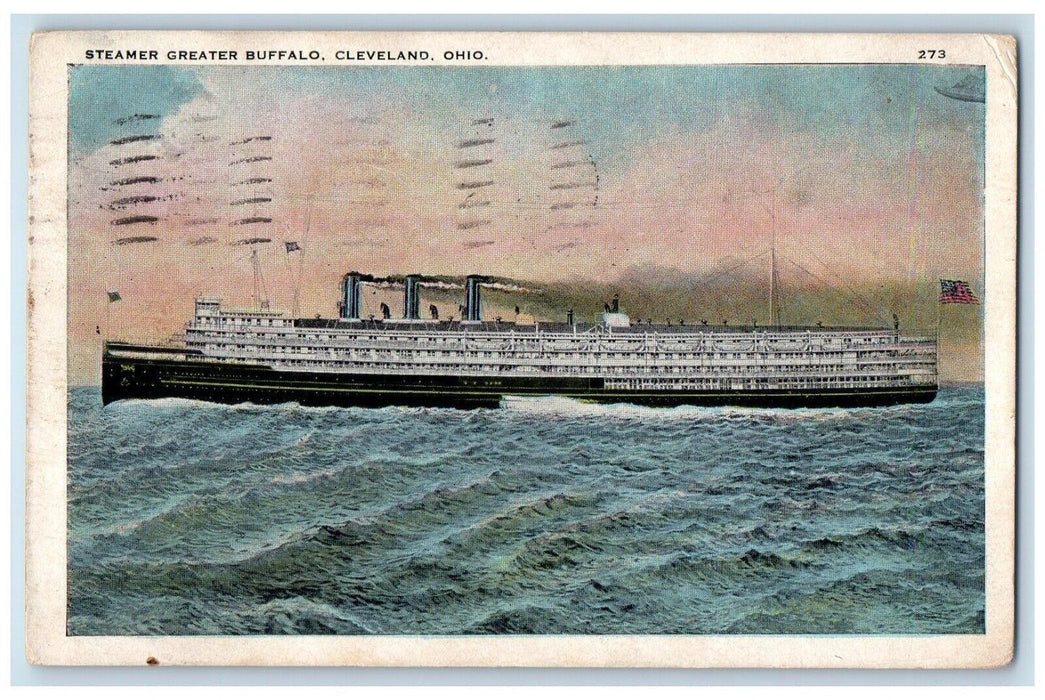 1925 Steamer Ship Greater Buffalo Cleveland Ohio OH Posted Vintage Postcard