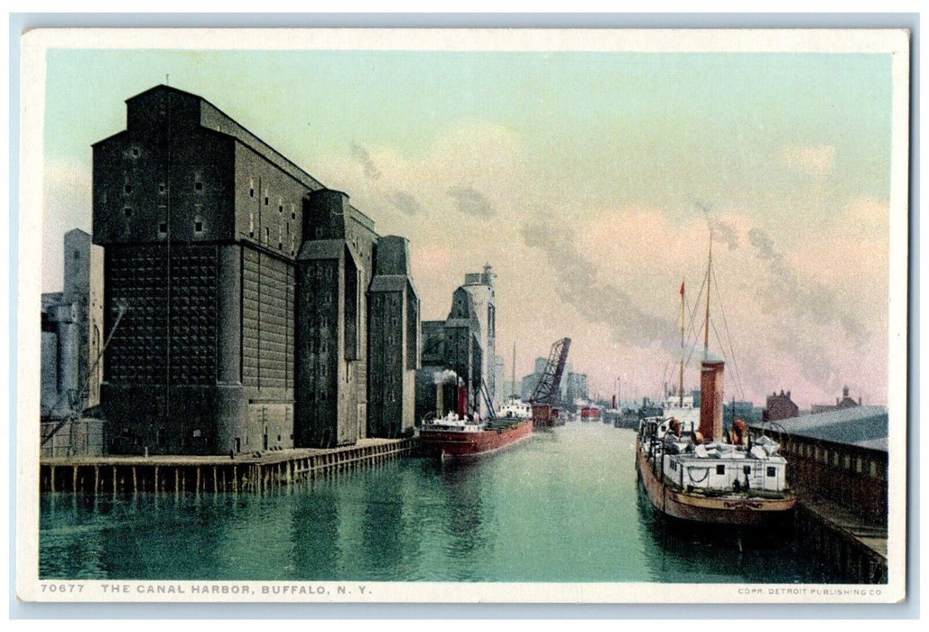 The Canal Harbor View Boats Buildings Buffalo New York NY Phostint Postcard