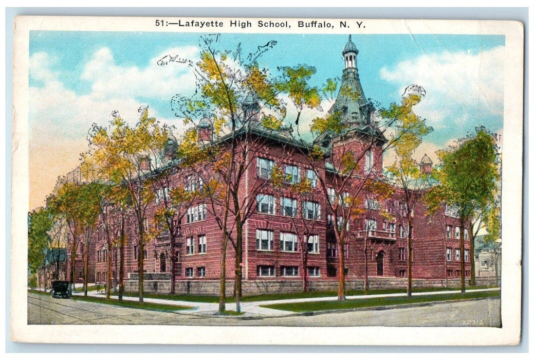 c1930's Lafayette High School Building Street View Buffalo New York NY Postcard