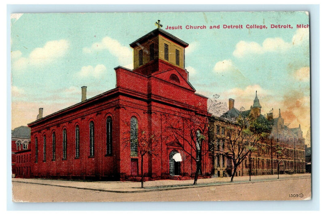 1912 Jesuit Church and Detroit College Michigan MI Posted Antique Postcard