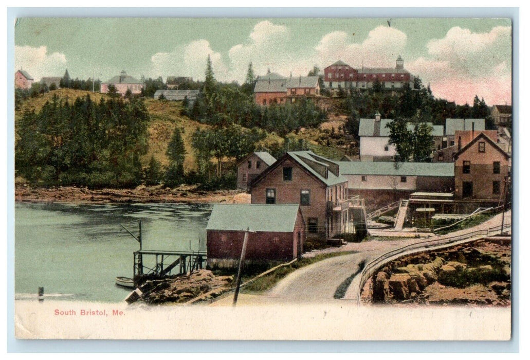 1907 View Of Road And Houses South Bristol Maine ME Posted Antique Postcard