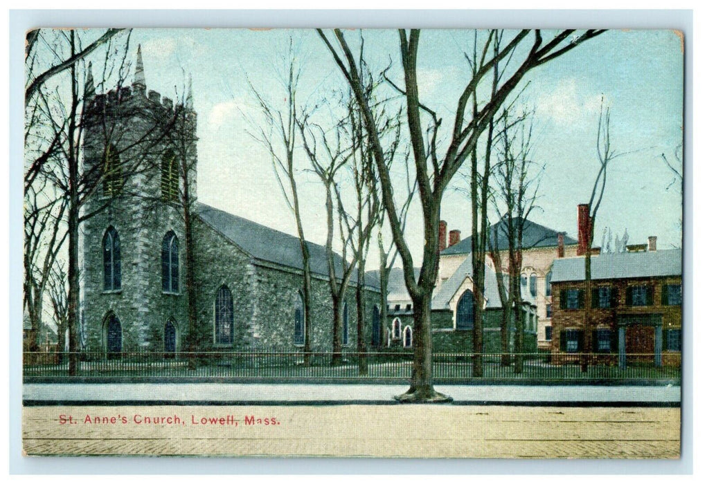 c1910 St. Anne's Church Street View Lowell Massachusetts MA Vintage Postcard