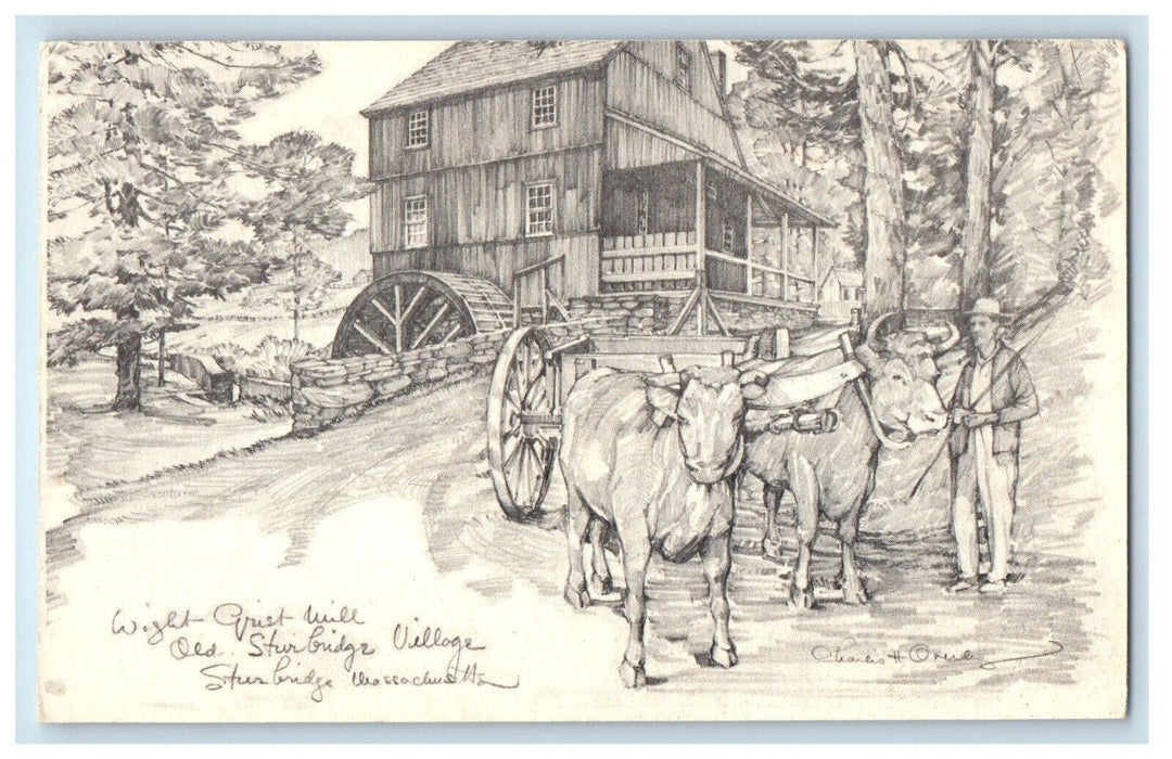 Wight Grist Mill Old Sturbridge Village Massachusetts MA, Artist Signed Postcard