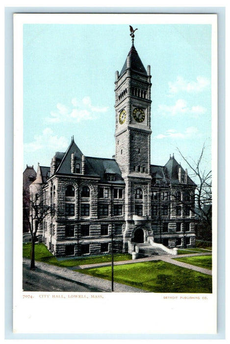 c1905 City Hall View Lowell Massachusetts MA Undivided Back Antique Postcard