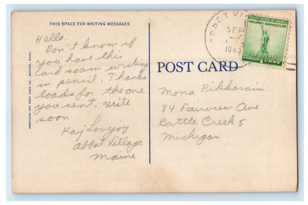 1943 Glimpse Of Doubletop Mountain Scene View Maine ME Posted Vintage Postcard